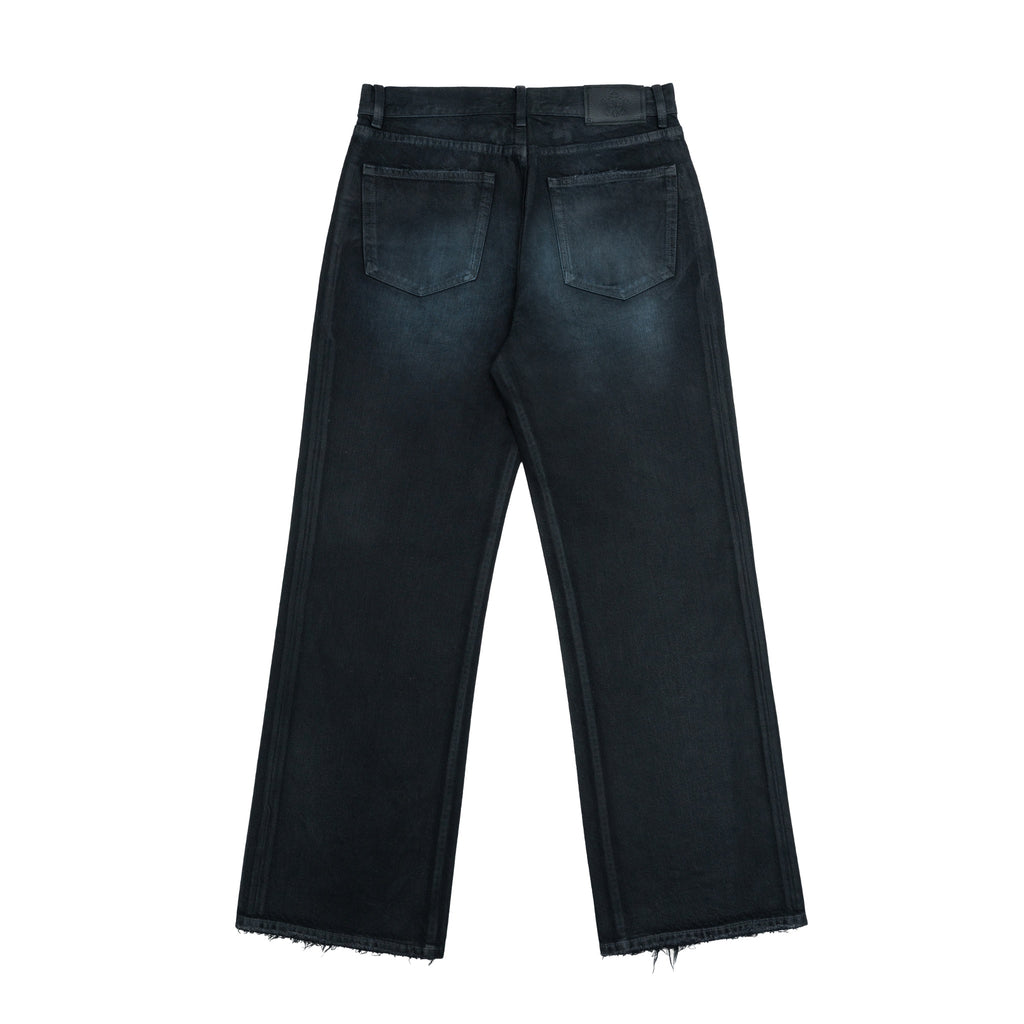 TBR Peacock Blue Waxed Distressed Baggy Jeans