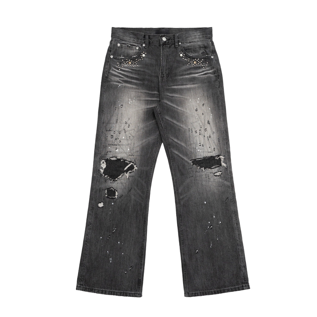 TBR Cocoon Patch Rivet Relaxed Straight Jeans