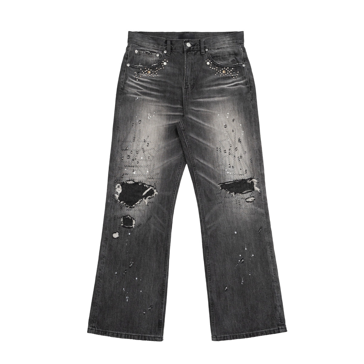 TBR Cocoon Patch Rivet Relaxed Straight Jeans