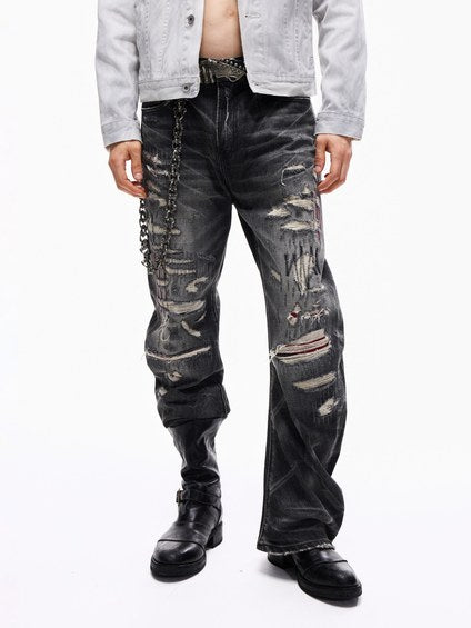 Wind07 Black Soul Washed Curved Jeans