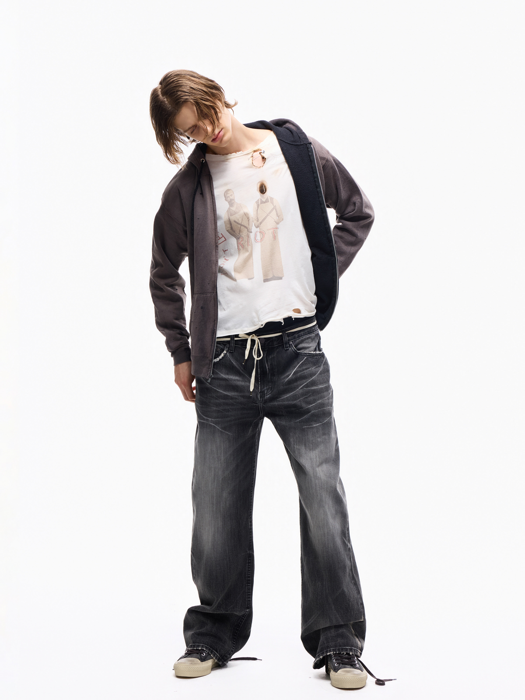 Wind08 Black Soul Selvedge Washed Straight Jeans