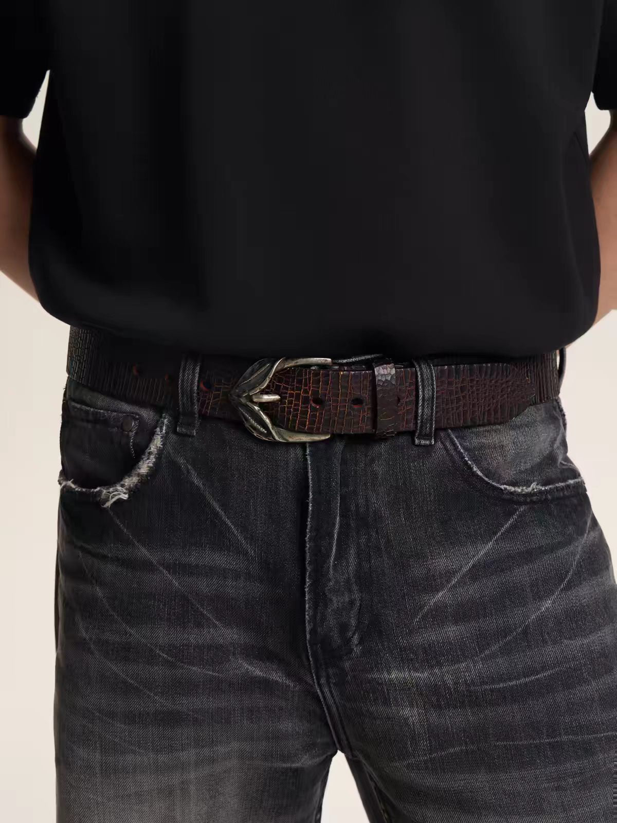 TBR Raven Wing Vintage Cracked Leather Belt