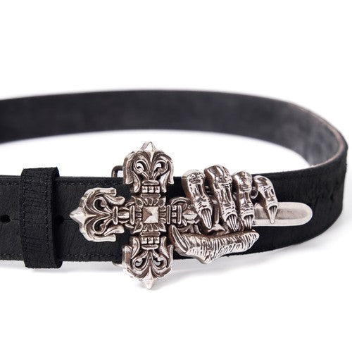 TBR Bone Claw Cross Silver Distressed Leather Belt
