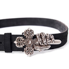 TBR Bone Claw Cross Silver Distressed Leather Belt