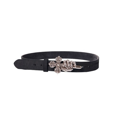 TBR Bone Claw Cross Silver Distressed Leather Belt