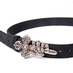 TBR Bone Claw Cross Silver Distressed Leather Belt