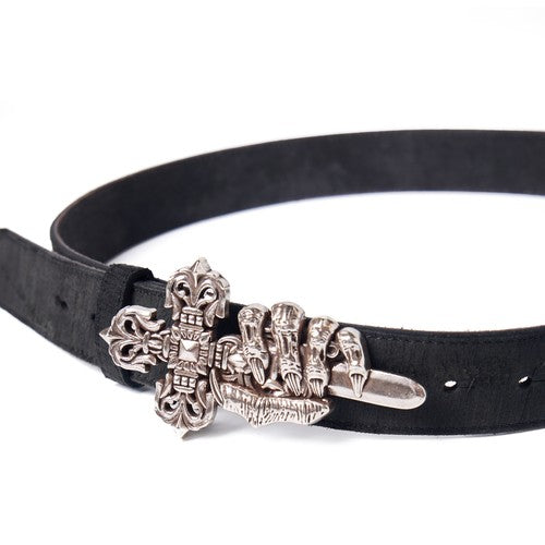 TBR Bone Claw Cross Silver Distressed Leather Belt