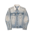TBR Cream Snow Washed Distressed Leather Collar Type 3 Denim Jacket